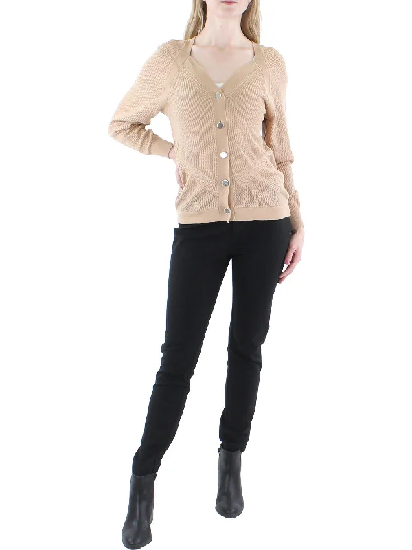 Womens Knit Perforated Cardigan Sweater