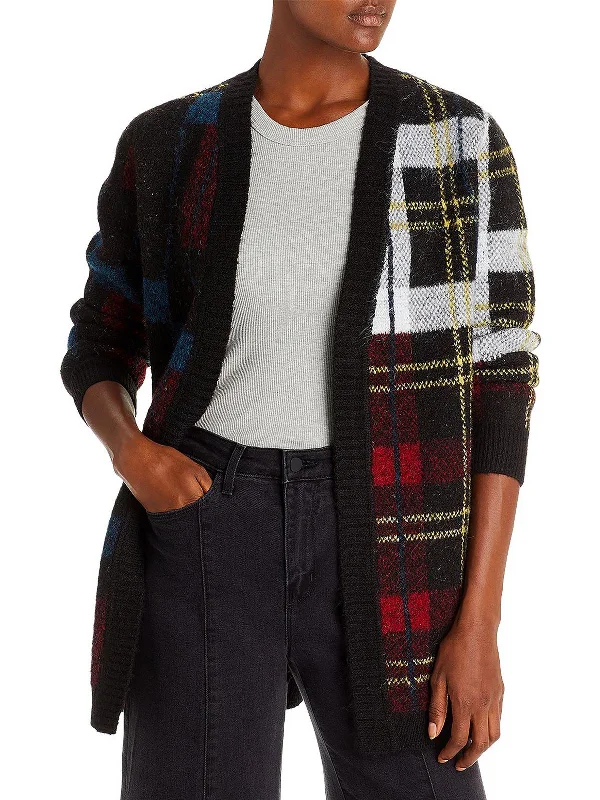 Womens Plaid Open Front Cardigan Sweater