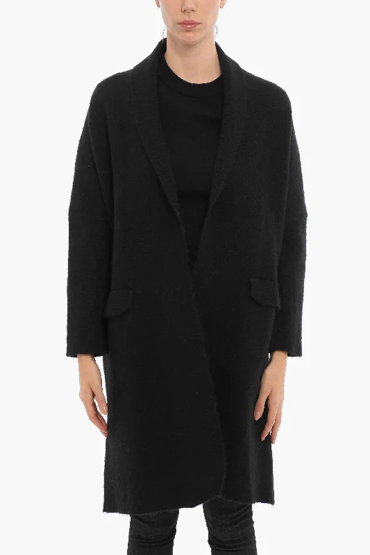 Woolrich Open Front Maxi Cardigan with Flap Pockets