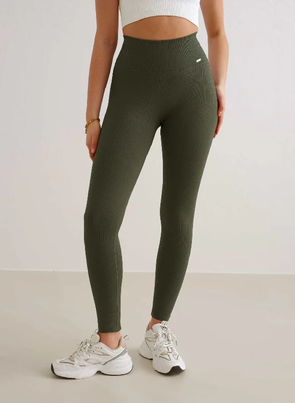 Khaki Ribbed Seamless Tights