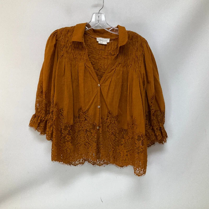 Top 3/4 Sleeve By Anthropologie In Brown, Size: M