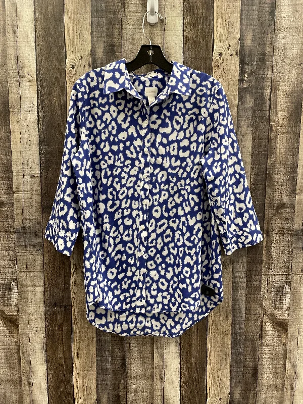 Top 3/4 Sleeve By Chicos In Blue & White, Size: M