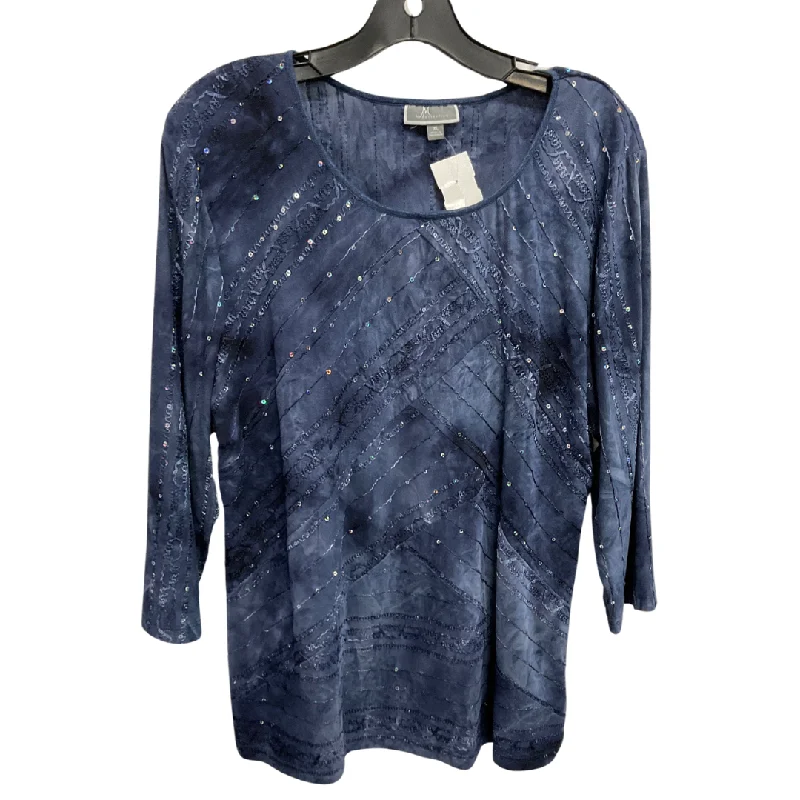 Top 3/4 Sleeve By Jm Collections In Blue, Size: Xl