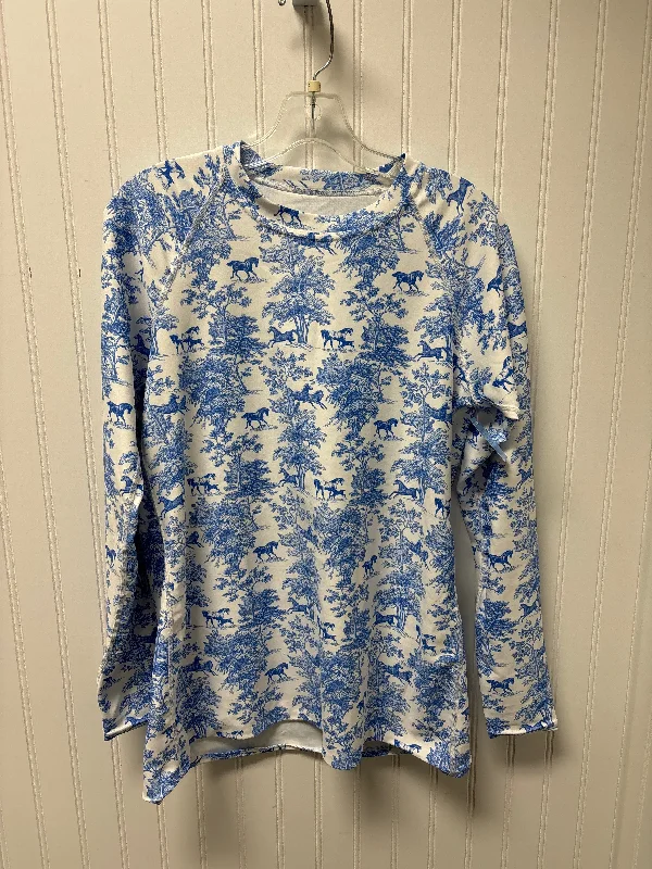 Top Long Sleeve Basic By Clothes Mentor In Blue & White, Size: L