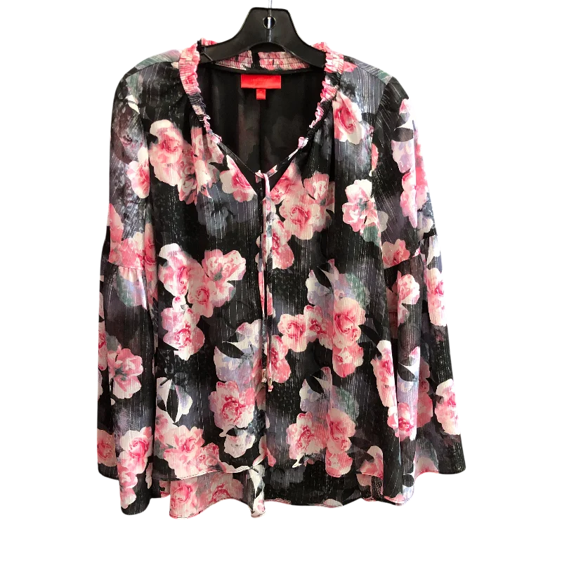 Top Long Sleeve By Jennifer Lopez In Black & Pink, Size: M