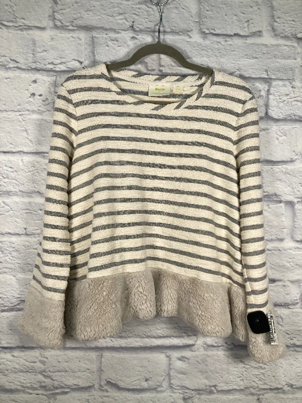 Top Long Sleeve By Maeve In Cream & Grey, Size: L