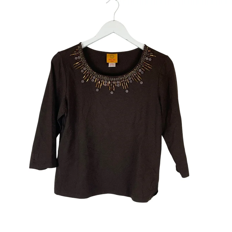 Top Long Sleeve By Ruby Rd In Brown, Size: Mp