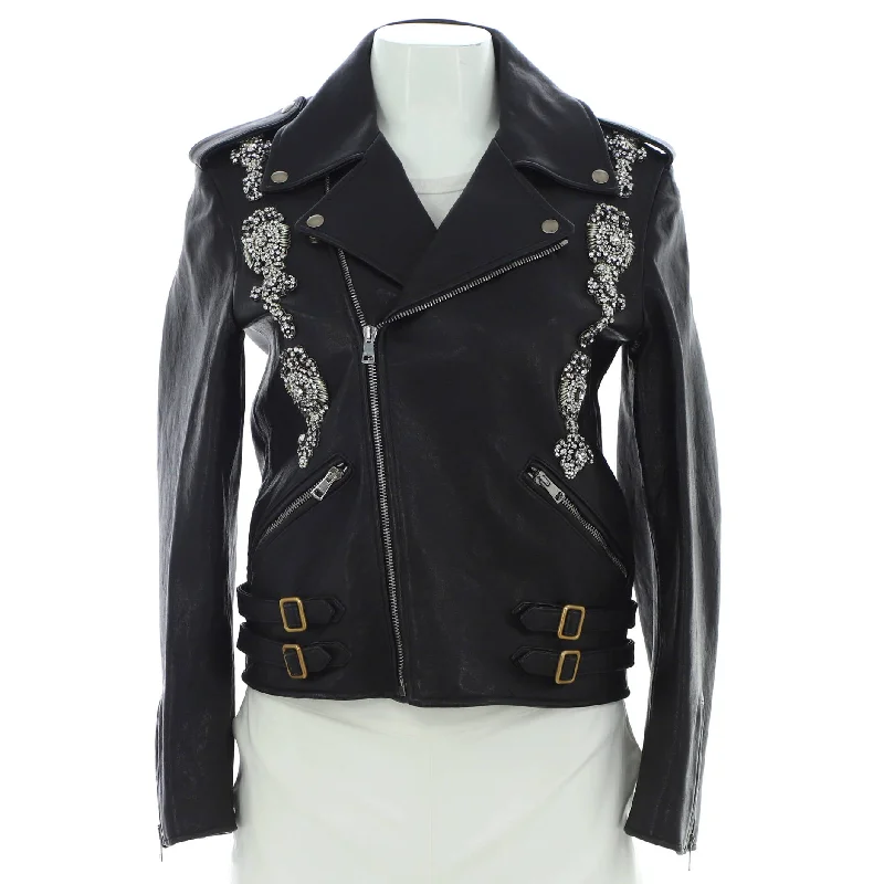 Women's Biker Jacket Leather with Crystal Embellished Details