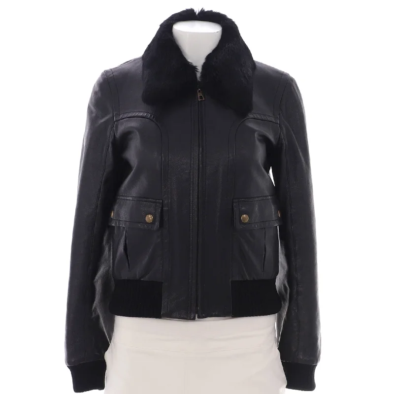 Women's Two Pocket Zip Jacket Leather with Fur