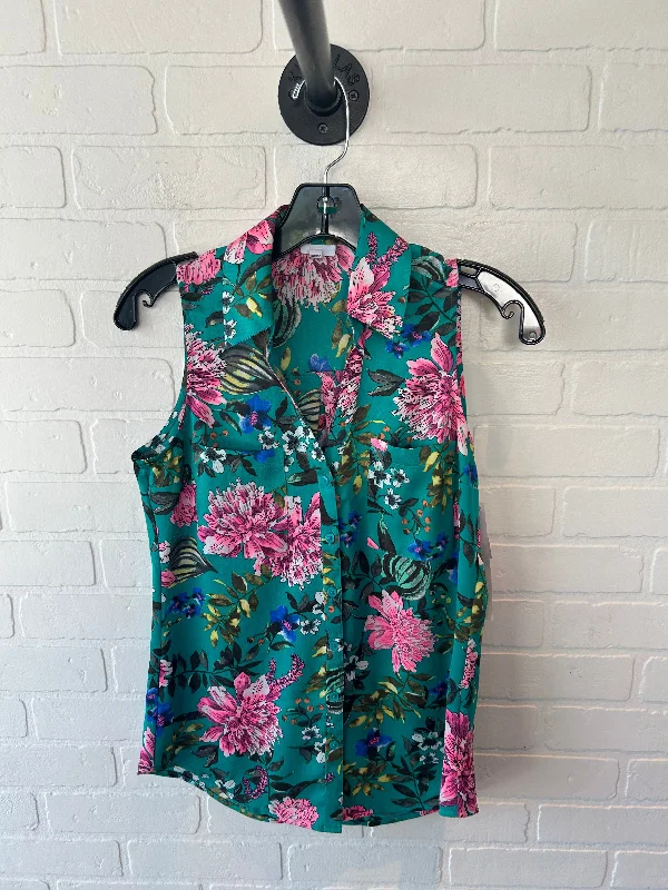 Top Sleeveless By Express In Green & Pink, Size: Xs